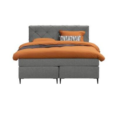 Boxspring Liv geruit - lichtgrijs - 140x200 cm - slanke poot - Leen Bakker