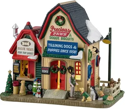 Lemax precious paws & doggie biscuits verlicht kersthuisje Harvest Crossing 2025