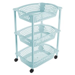 Keuken opberg trolleys/roltafels met 3 manden 62 cm lichtblauw