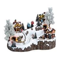 Winterscene met licht en muziek, bewegende kabelbaan, skiërs van poly, 46x38x27 cm