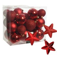 Pakket 32x stuks kunststof kerstballen en sterren ornamenten rood