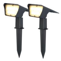 Set van 2 Odessa solar prikspots - Incl. Schemerschakelaar - 3000K warm wit - 2 lichtstanden - 300 lumen - 6-12 uur brandtijd - Kantelbaar - IP65 waterdicht