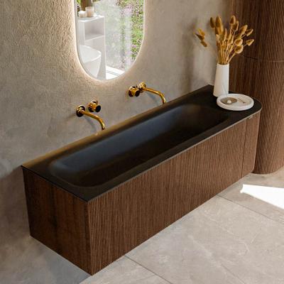 Badmeubel Mondiaz Kurve | 145 cm | Meubelkleur Walnut | Wastafelkleur Urban | Links spoelbak | Zonder kraangaten