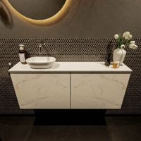 Mondiaz Fowy toiletmeubel 120cm Carrara met blad en waskom talc links zonder kraangat