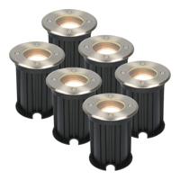 Set van 6 Maisy LED Grondspots Rond - Dimbaar - GU10 - 2700K warm wit - 4 Watt 345 lumen - Rond - Ø12cm - Tuinspot - Oprit - RVS - IP67 waterdicht