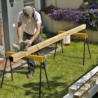 Set van 2 Steigerbokken Klapbok Tot 600 kg Werkbokken Inklapbaar Opvouwbare Bok met Handgreep Geel - thumbnail