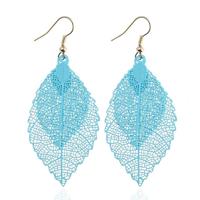 Dubbel gelaagde bladeren kwastje oorbellen eenvoudige retro Metal Leaf-oren ornamenten (blauw)