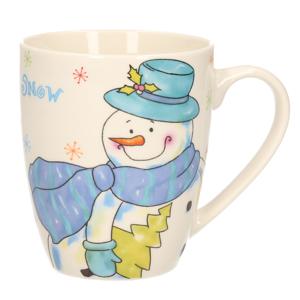 Kerst mok - sneeuwpop - 8 x 10 cm - porselein - 300 ml - beker - koffiemok