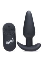 21X Vibrating Silicone Butt Plug with Remote Control - Black - thumbnail