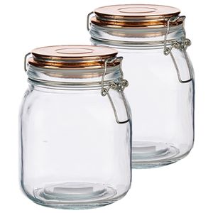 Set van 4x stuks glazen luxe keuken voorraadpotten/voorraadbussen met klepdeksel koper 1000 ml