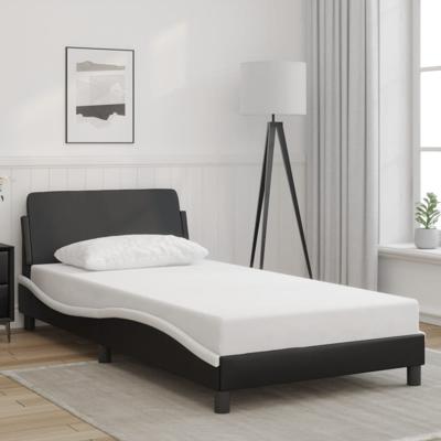 Bedframe met hoofdbord kunstleer zwart en wit 100x200 cm