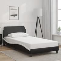 Bedframe met hoofdbord kunstleer zwart en wit 100x200 cm - thumbnail
