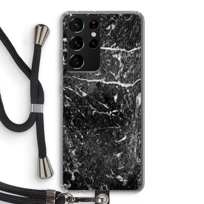 Zwart marmer: Samsung Galaxy S21 Ultra Transparant Hoesje met koord