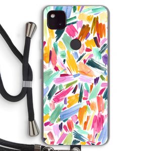 Watercolor Brushstrokes: Pixel 4a 5G Transparant Hoesje met koord