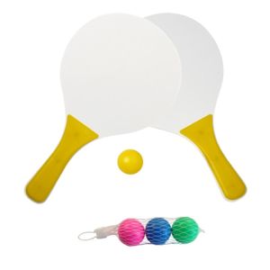 Houten beachball set geel met extra balletjes