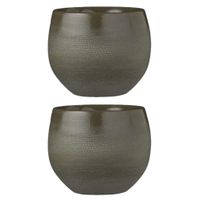 Set van 3x stuks bloempotten donkergroen keramiek voor kamerplant H13 x D16 cm Set van 3x stuks bloempotten donkergroen keramiek voor kamerplant H13 x D16 cm