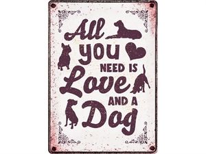 PLENTY GIFTS WAAKBORD BLIK ALL YOU NEED IS LOVE AND A DOG 21X15 CM