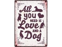 PLENTY GIFTS WAAKBORD BLIK ALL YOU NEED IS LOVE AND A DOG 21X15 CM - thumbnail