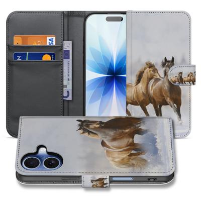 Book Case iPhone 17 Paarden Motief Met Pasjes Magneetsluiting