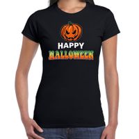 Pompoen / happy halloween verkleed t-shirt zwart voor dames - thumbnail