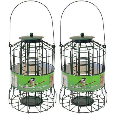 Vogel voedersilo - 2x stuks - groen - 36cm - metaal - voor kleine vogels - geschikt voor vetbollen