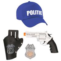 Carnaval verkleed politie agent pet/cap - blauw - met pistool/badge - kinderen - accessoires - thumbnail