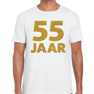 55 jaar goud glitter verjaardag/jubileum kado shirt wit heren