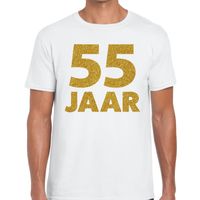 55 jaar goud glitter verjaardag/jubileum kado shirt wit heren