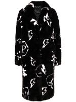 Philipp Plein manteau en fourrure artificielle à motif monogrammé - Noir - thumbnail