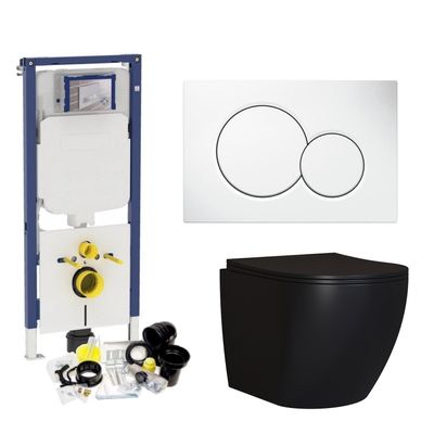 Geberit UP720 Toilsetset Compleet | Inbouwreservoir | Sigma 8 Mudo Rimless Mat Zwart | Met drukplaat | SET65