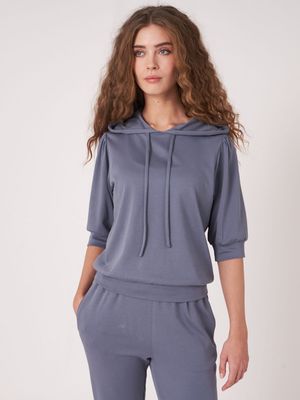 Hoodie van katoenmix met korte mouwen