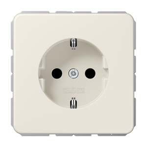 Jung CD500 1-voudige wandcontactdoos met kinderbeveiliging en randaarde creme