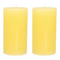 Stompkaars - 2x - geel - 7 x 13 cm - rustiek model - cilinderkaars - kaars