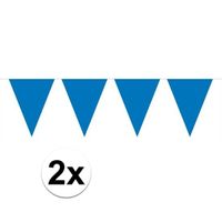 2x Mini vlaggetjeslijn slingers verjaardag blauw   -