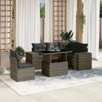 6-delige Loungeset met kussens poly rattan grijs
