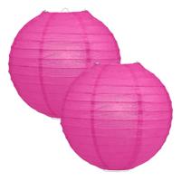 Luxe bol feest lampion - 2x - fuchsia roze - dia 25 cm - papier