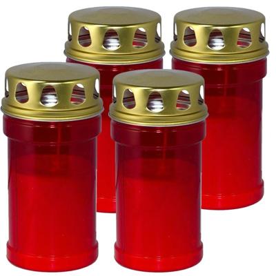 Trend Candles grafkaars - 4x - gedenklicht met deksel - rood - 7 x 14 cm - 2,5 dag - Gedenkkaars