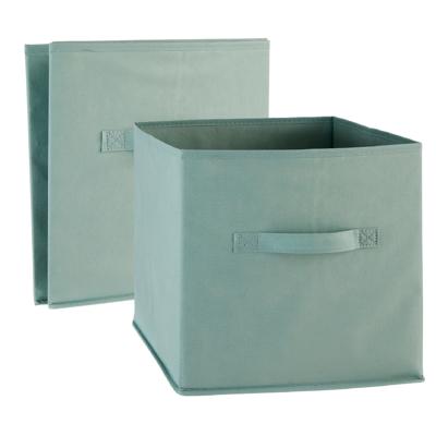 Opbergmand/kastmand Square Box - 2x - karton/kunststof - 29 liter - zeegroen - 31 x 31 x 31 cm