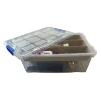 Beautycase opbergbox - 9L - 26 x 37 x 14 cm - met vakverdeling tray - bruin - Make-up/sieraden