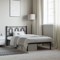 Bedframe met hoofdbord metaal zwart 100x190 cm - thumbnail