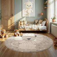 Kindervloerkleed Leeuw - Zacht Safari Speelkleed in Neutrale Tinten-Ø 120 cm