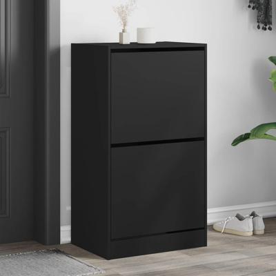 Schoenenkast met 2 klaplades 60x42x108 cm zwart