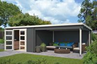 Outdoor Life Products | Tuinhuis met Overkapping Olenka 710 x 330 | Gecoat | Carbon Grey-Wit