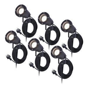 6x Sydney Prikspot - GU10 - Plug & Play - Neutraal wit 4000K - 5 Watt - Voor buiten - Priklamp - Zwart - Grondspies - 1.5 meter netsnoer - Tuin spots,