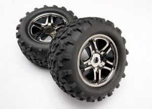 Tires & wheels, assembled, glued (ss (split spoke) black chrome wheels, maxx tires (6.3" outer diameter), foam inserts) (2) (fits maxx/revo series)