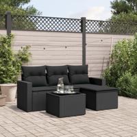 5-delige Loungeset met kussens poly rattan zwart