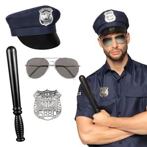 Carnaval verkleed set Politie agent - zonnebril/badge/hoed/knuppel - volwassenen   -
