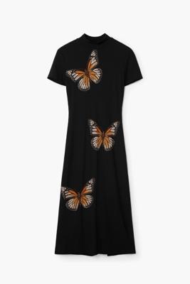 Slim midi-jurk met vlinders - BLACK - XL