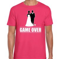 Vrijgezellen feest t-shirt voor heren - Game Over - roze - bachelor party/bruiloft - thumbnail