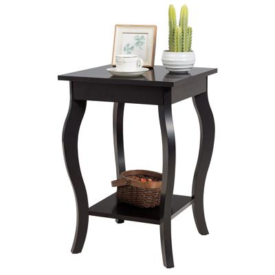 Nachtkastje met Plank 2 Niveaus Bijzettafel van Hout met Gebogen Poten Laptoptafel Banktafel voor Woonkamer Slaapkamer (Bruin)